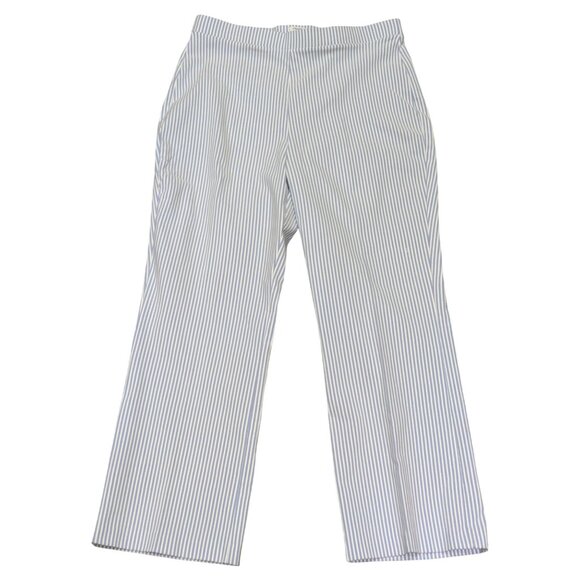Crown & Ivy Womens Blue/White Striped Pants L Elastic Waist Rayon Blend - Picture 1 of 7